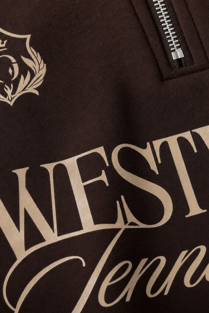 Off Supply Westwood Tennis Club Brown Quarter Zip T-shirt