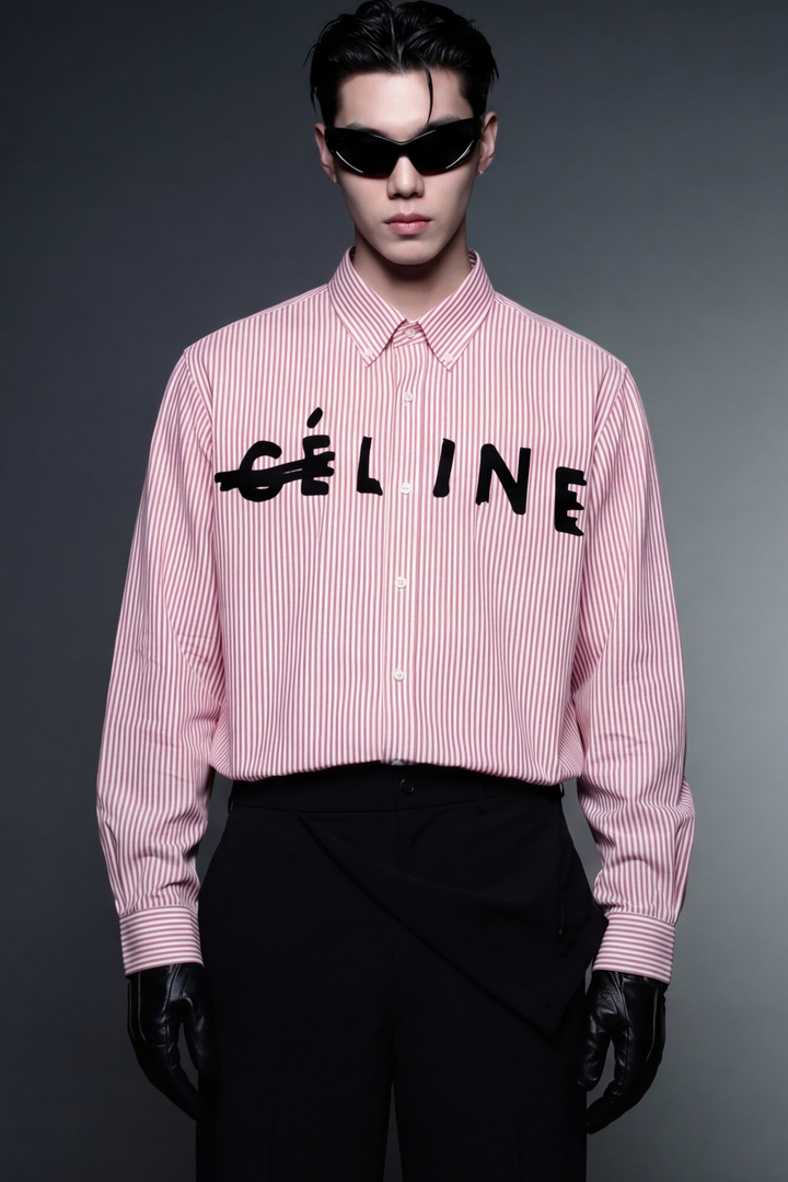 Off Supply Line Up Pink Striped Shirt