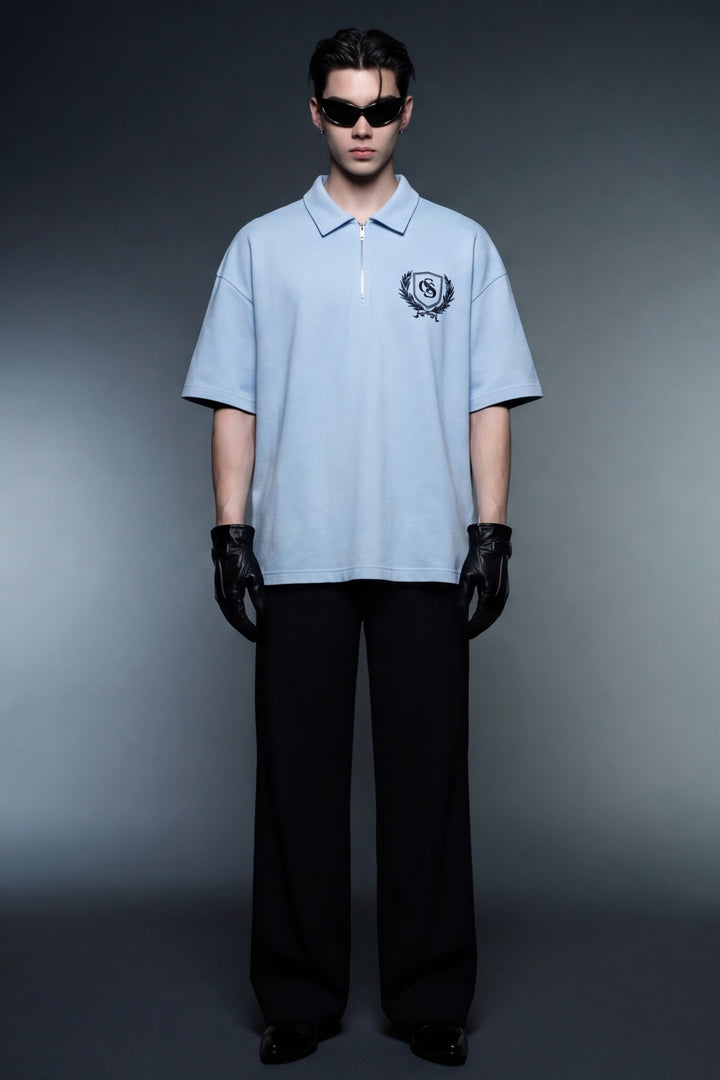 Off Supply Elegance In Motion Ice Blue Quarter Zip T-shirt