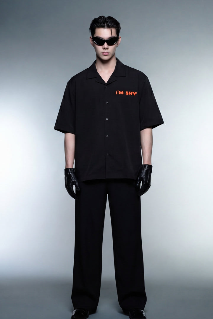 Off Supply Shy Bunny Black Bowling Shirt