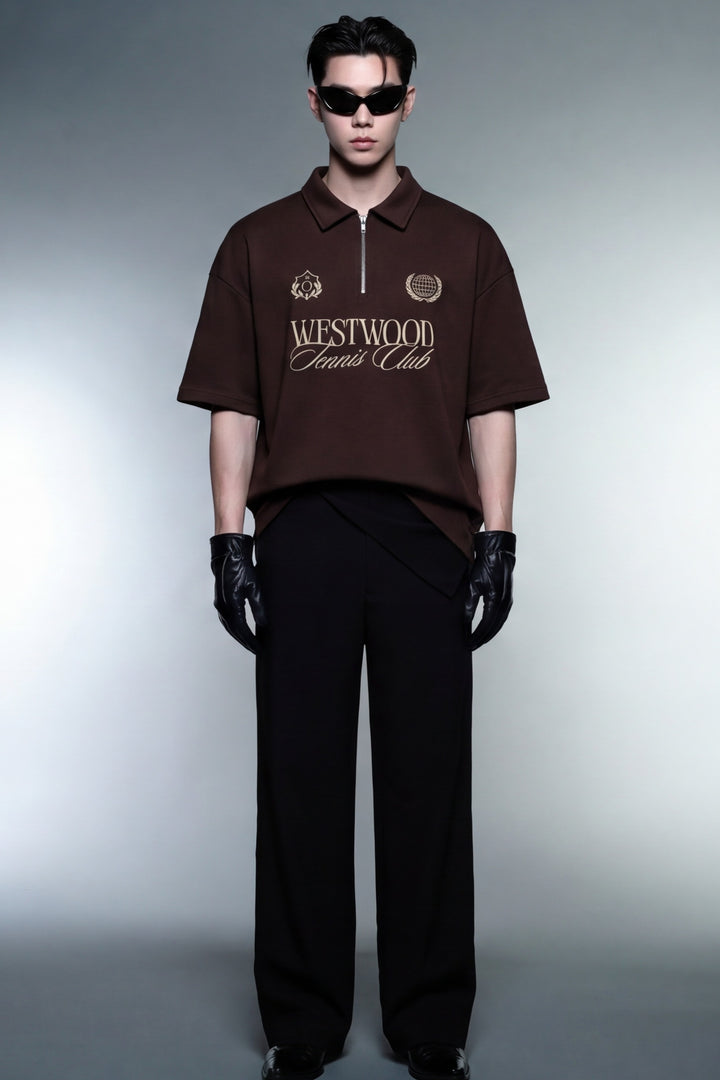 Off Supply Westwood Tennis Club Brown Quarter Zip T-shirt