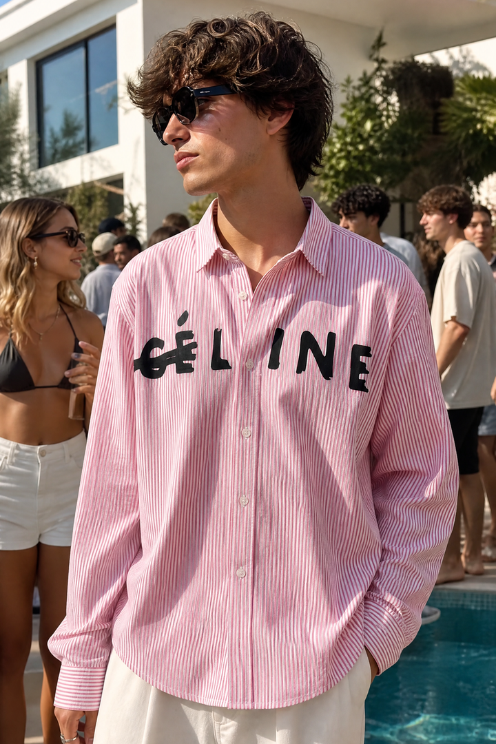 Off Supply Line Up Pink Striped Shirt