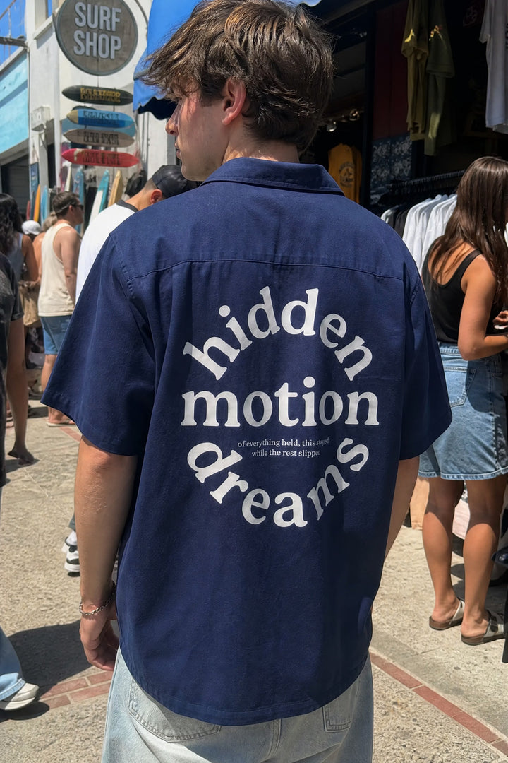 Off Supply Motion Dreams Navy Blue Bowling Shirt
