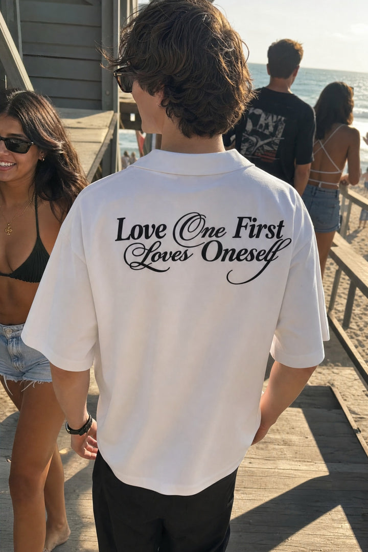 Off Supply Love One White Bowling Shirt