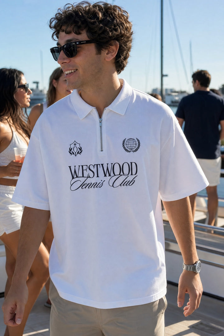 Off Supply Westwood Tennis Club White Quarter Zip T-shirt