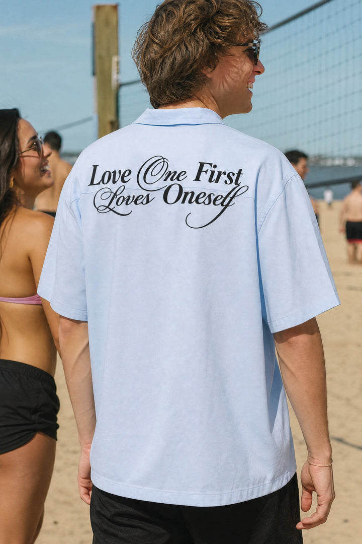 Off Supply Love One Ice Blue Bowling Shirt