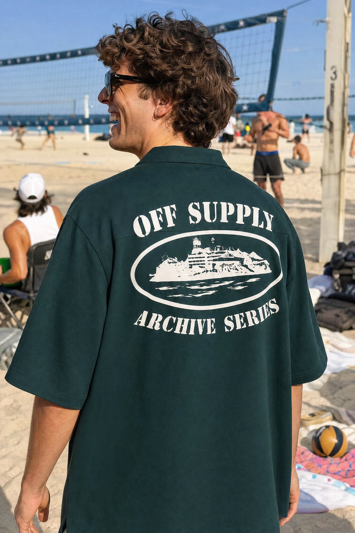 Off Supply Island Archive Bowling Shirt - Forest Green