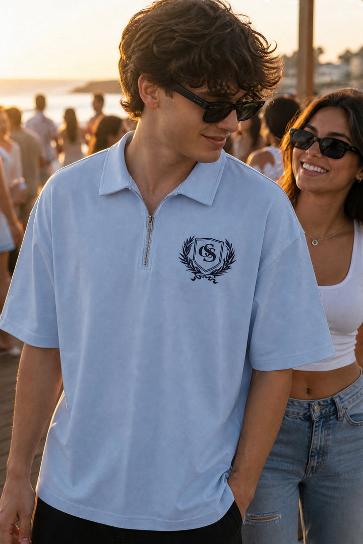 Off Supply Elegance In Motion Ice Blue Quarter Zip T-shirt