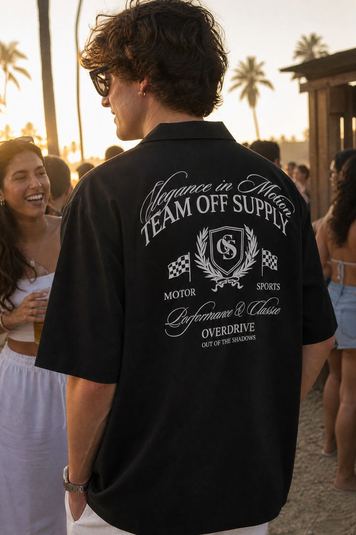 Off Supply Elegance In Motion Black Bowling Shirt
