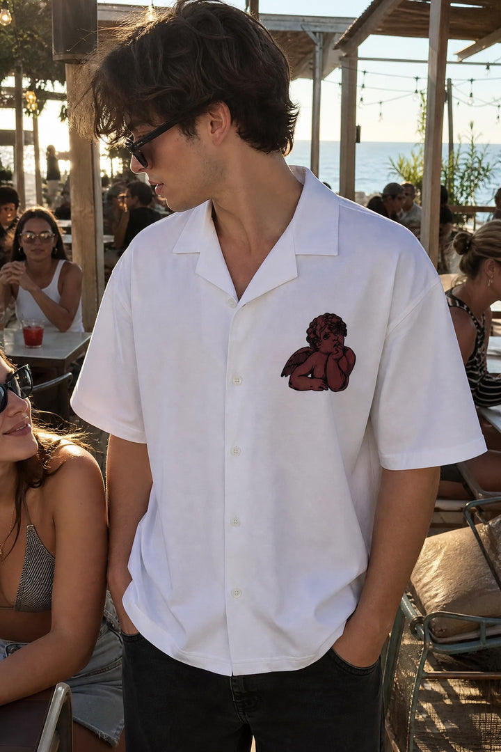 Off Supply Lost In Thoughts White Bowling Shirt