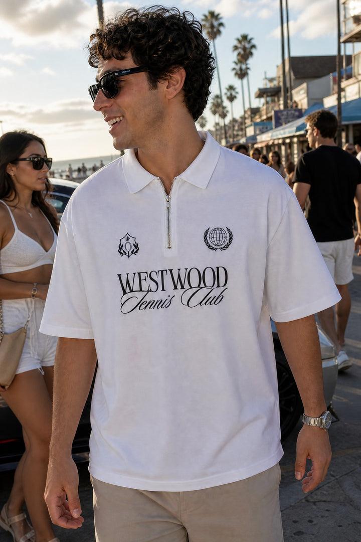 Off Supply Westwood Tennis Club White Quarter Zip T-shirt