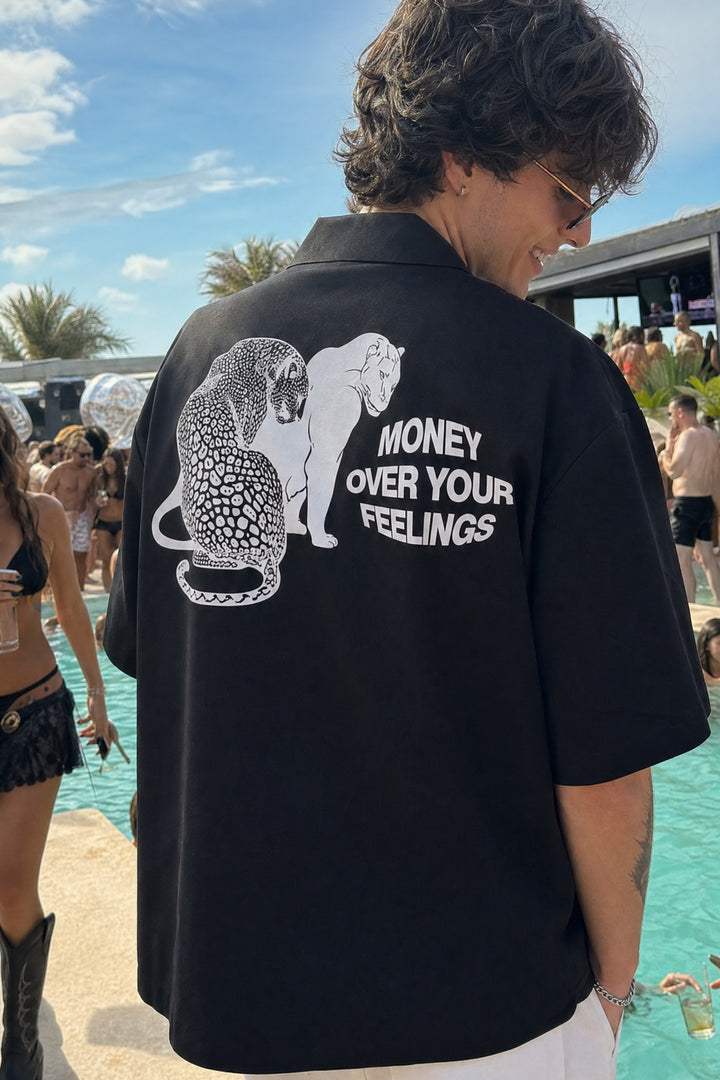 Off Supply Money Over Feelings Bowling Shirt - Black