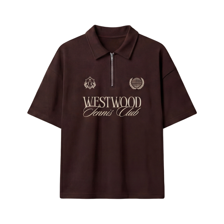 Off Supply Westwood Tennis Club Brown Quarter Zip T-shirt