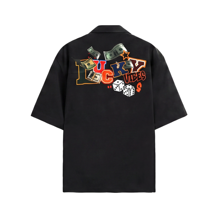 Off Supply Lucky Vibes Black Bowling Shirt