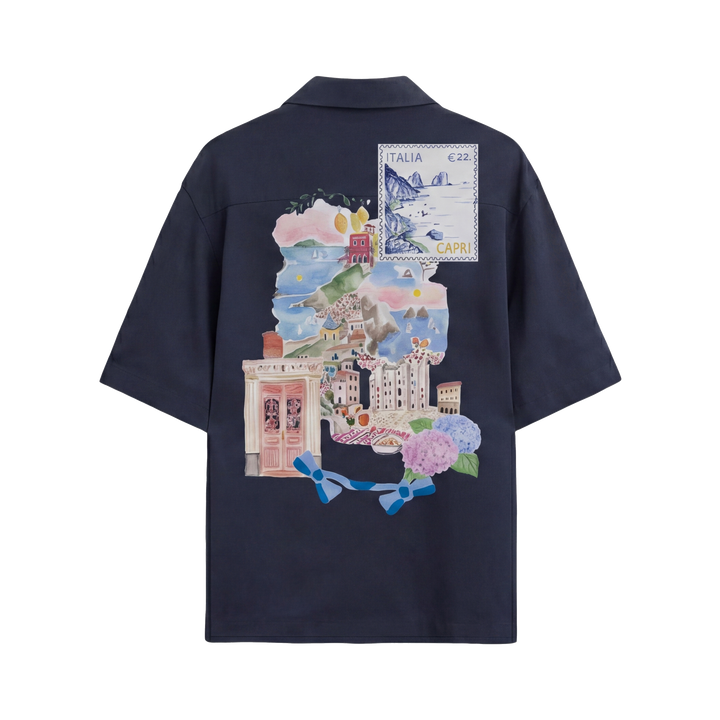 Off Supply Limoncello Afternoons Bowling Shirt Navy Blue