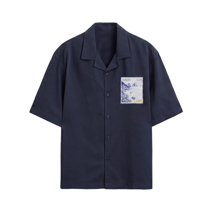 Off Supply Limoncello Afternoons Bowling Shirt Navy Blue