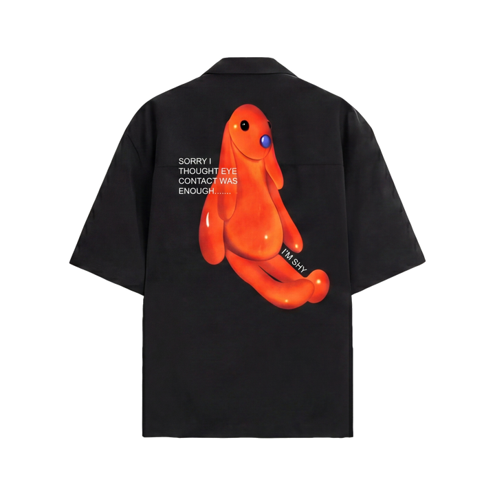 Off Supply Shy Bunny Black Bowling Shirt